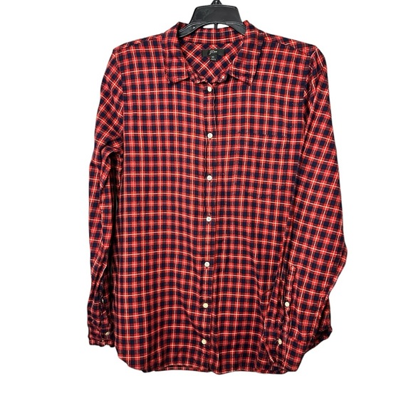 J. Crew Red Blue 100% Cotton Button Down Shirt Size 10 - Picture 1 of 9